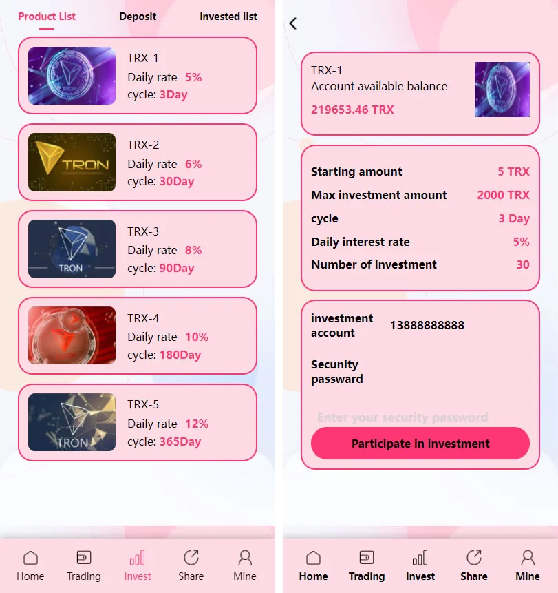 价值500u的trx粉色UI多语言理财网站系统源码插图1 价值500u的trx粉色UI多语言理财网站系统源码插图1